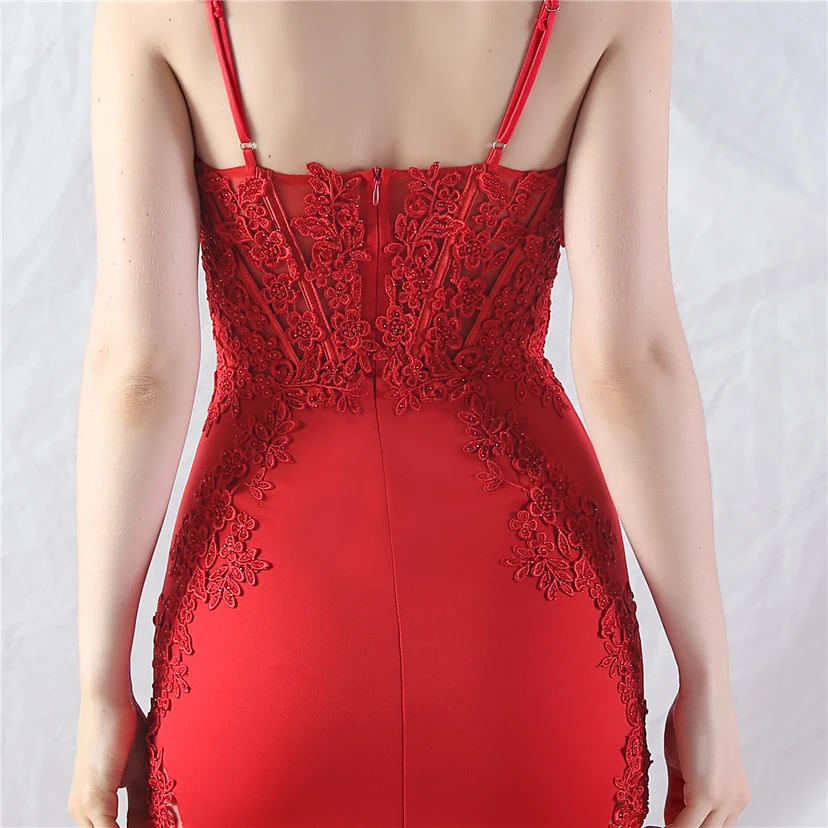 Spitzen-Abendkleid mit heißer Diamant- und Fischgrätenmuster-Weste, tiefem Taillenausschnitt, schulterfreiem Design und kurzer Schleppe view 43