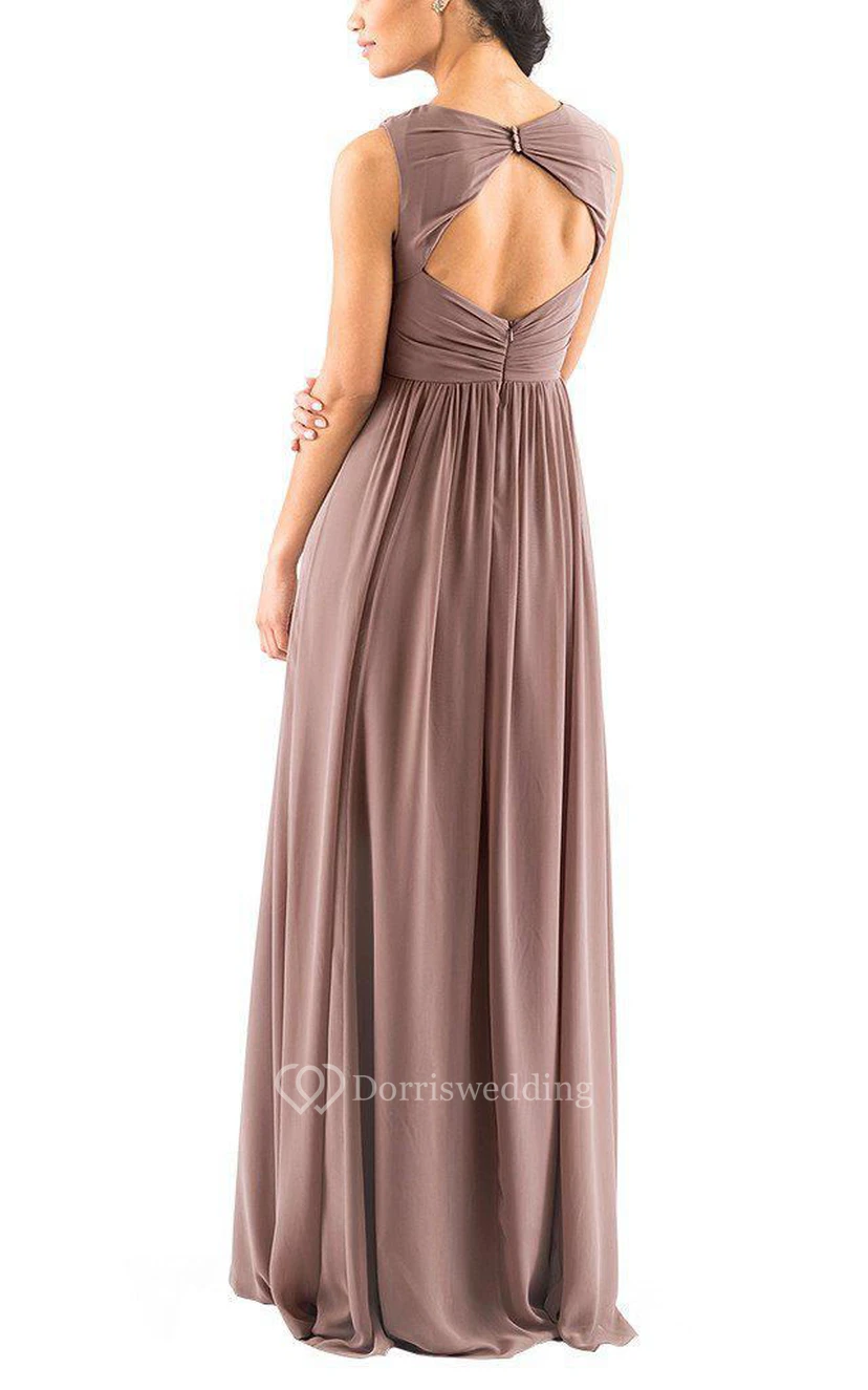 Sleeveless Long Chiffon Bridesmaid Dress with Ruching view 2