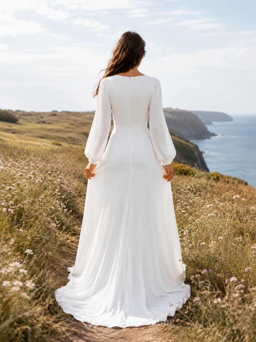 Square Neck Bishop Sleeve Coastal Field Minimalist Gown view 2