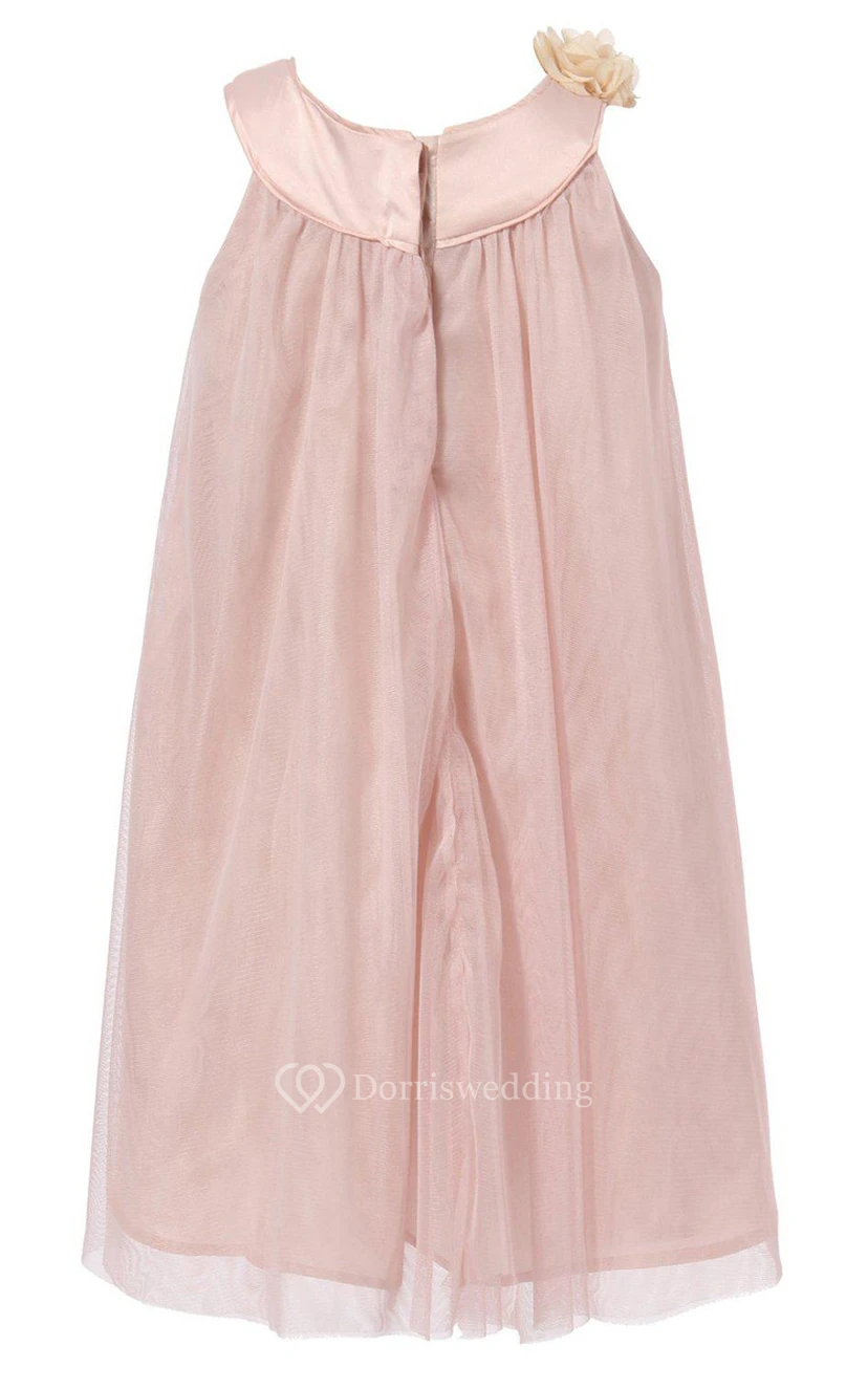 Sleeveless A-line Pleated Dress With Flowers view 2