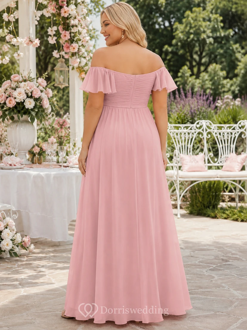 Rose Canopy Blush Empire Floor-Length Off-Shoulder Short-Sleeve Chiffon Romantic Maternity Dress view 2