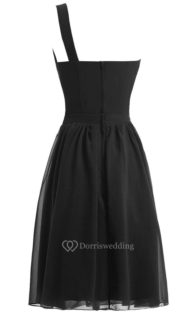Chiffonkleid in A-Linie mit einem Träger und Falten view 2