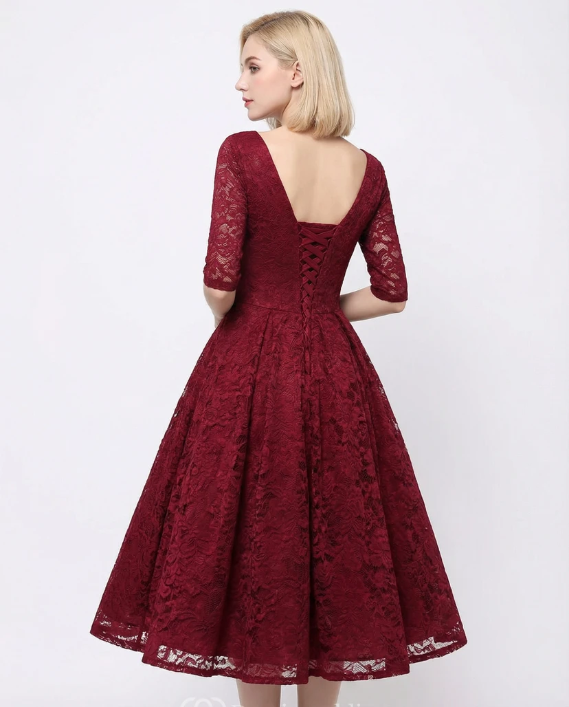 V-Neck Knee-Length Lace Cocktail Dress view 2