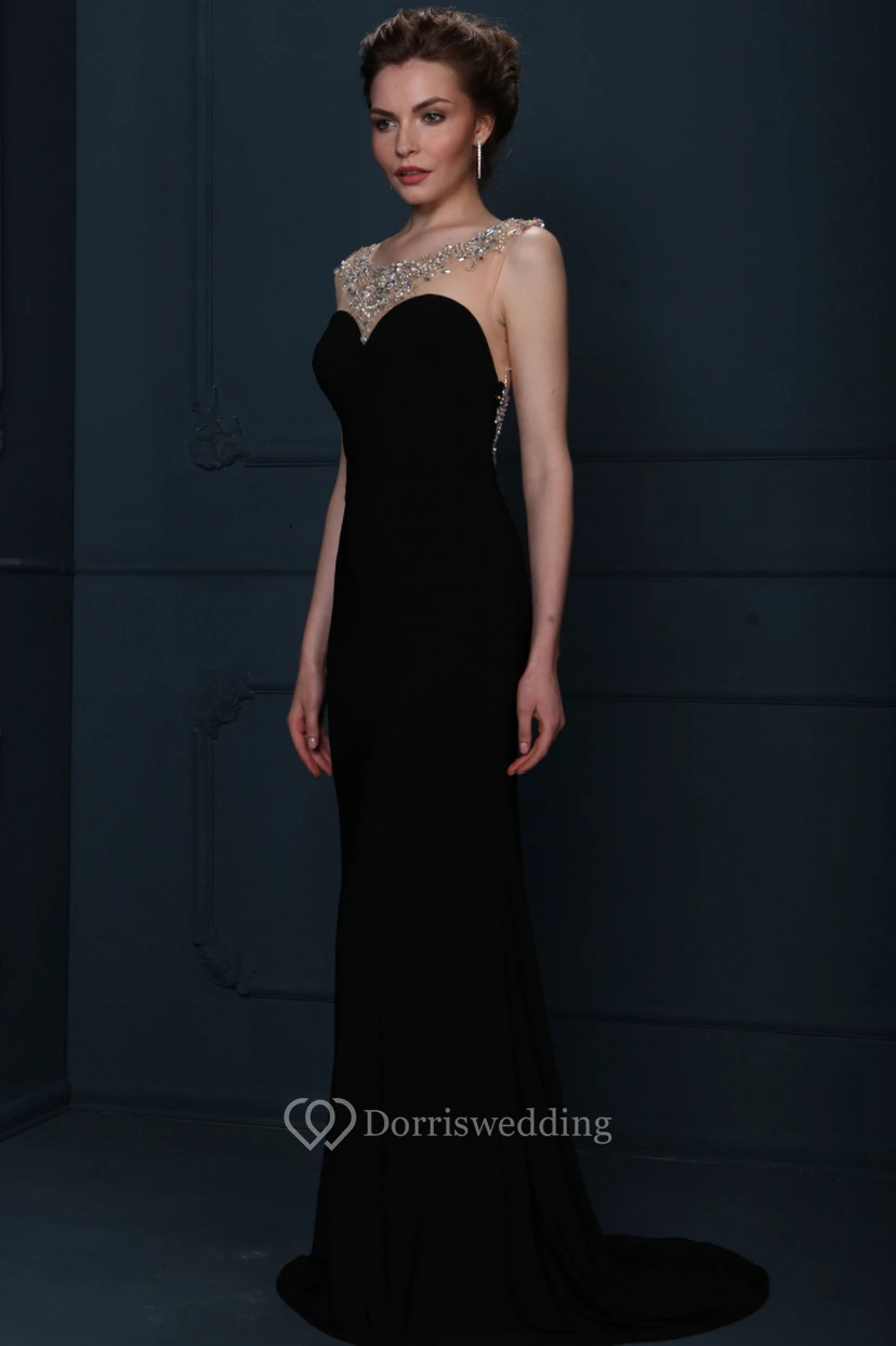 Beaded Sleeveless Scoop Neck Chiffon Evening Dress With Brush Train view 3