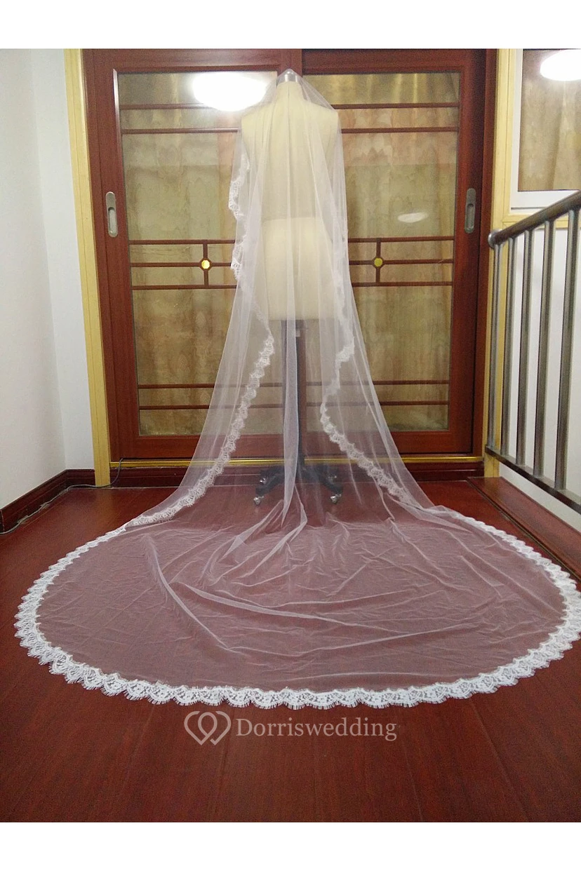 High-end Western Style Lace Applique Super Long Veil