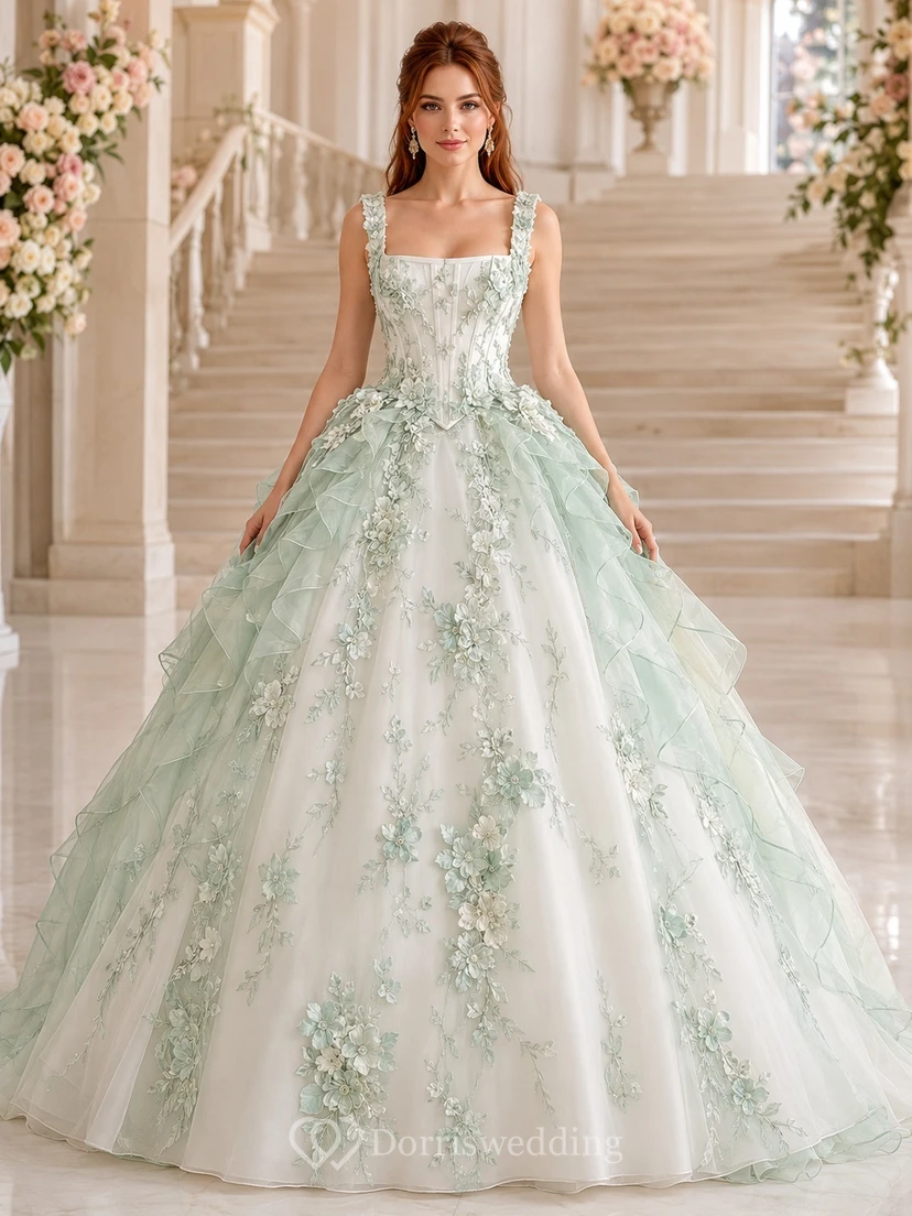 Celadon Vineyard Brautkleid, Ballkleid, ärmellos, mit Herzausschnitt und Kathedralenschleppe, romantisch-elegant