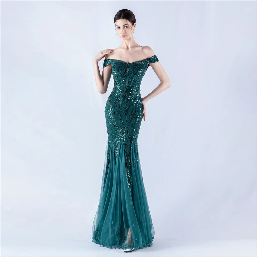 Craft Beading Mesh Sequins Evening Dress Annual Meeting Performance Host view 47