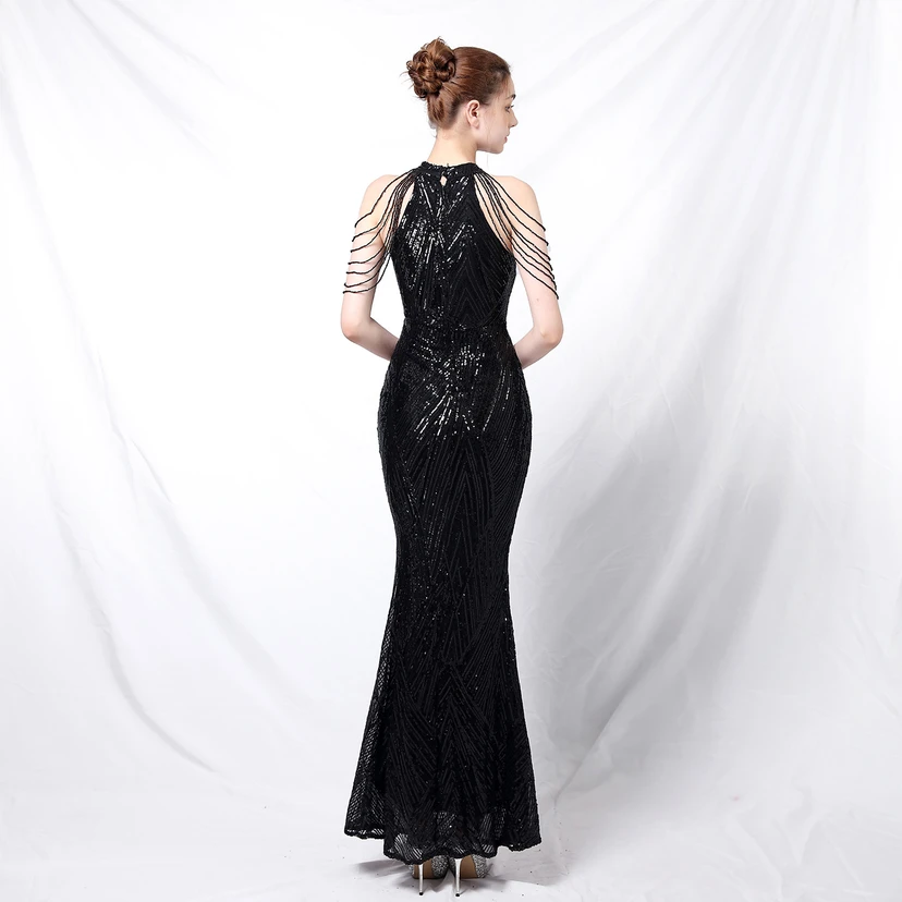Robe de soirée élégante à col halter et sequins, allure de reine, style banquet, longue robe de soirée sirène à sequins, style star, glamour et décontracté. view 10
