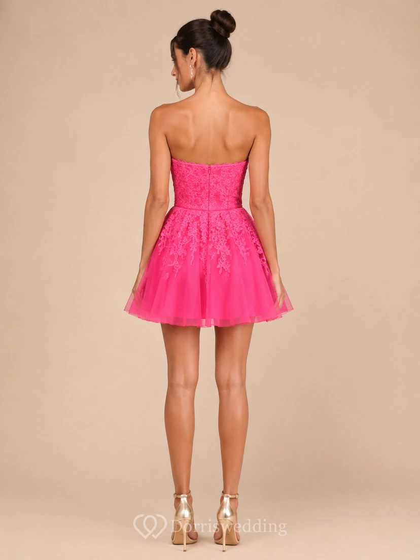 Short A-Line Short Strapless Tulle Homecoming Dress with Appliques view 2