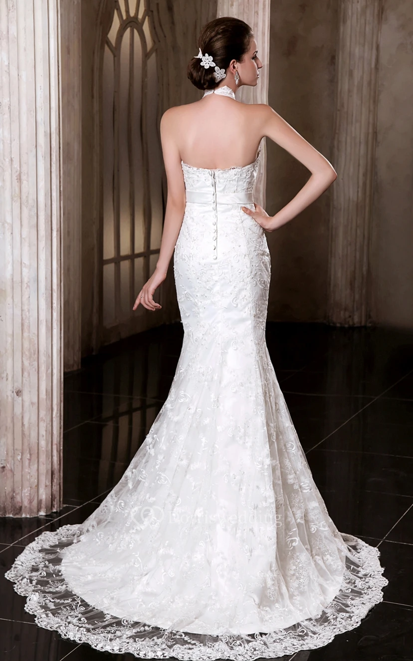 Elegant Sleeveless Mermaid Embroidery Dress With Bowed Sash view 3