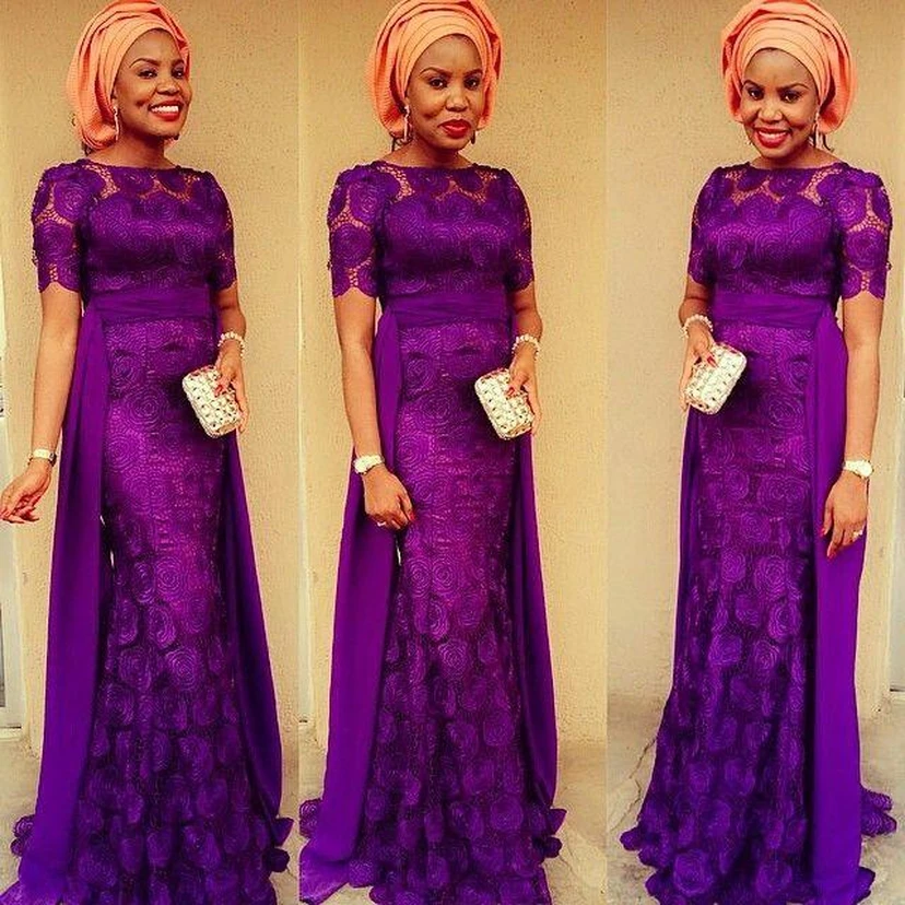 Gorgeous Purple Short Sleeve Evening Dress Floor Length