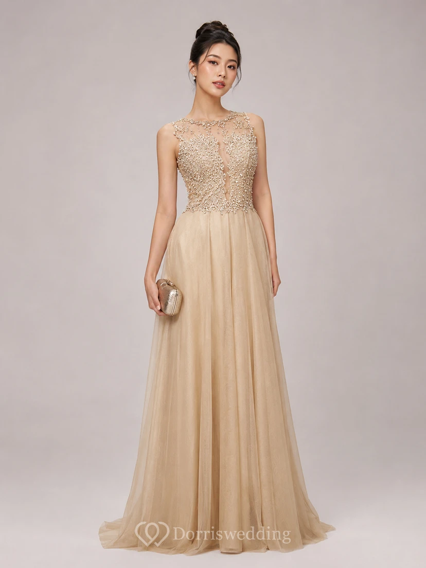 Elegant Beadings Lace Appliques Evening Dress A-line Floor-length view 6