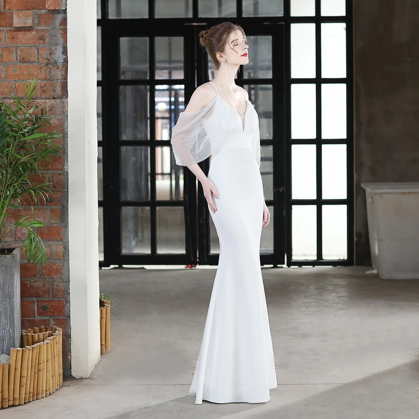 Toast Dress Bride Long Sling Thank You Banquet Slim Fishtail Skirt Wedding Car Model Exhibition Dress view 12