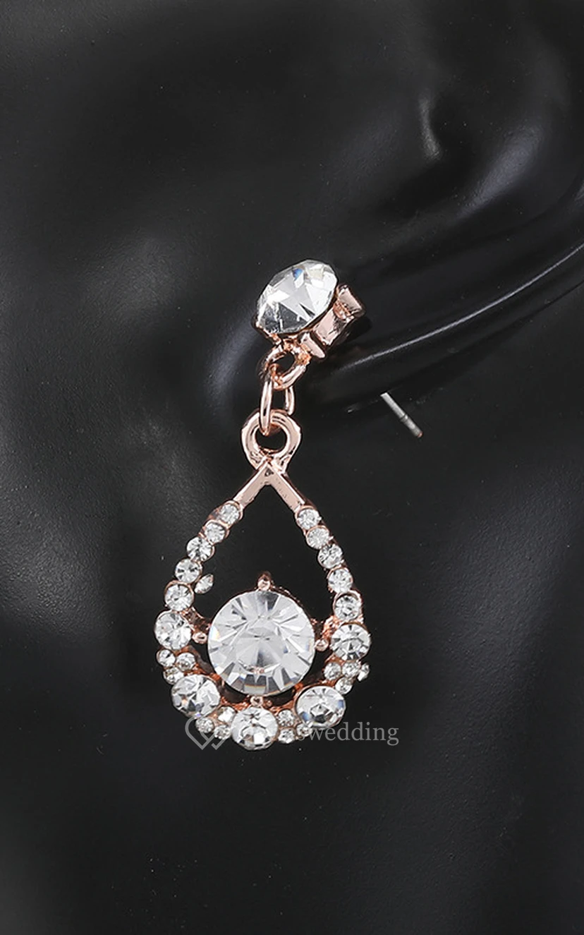 Rose Gold Rhinestone Design Necklace and Earrings Jewelry Set view 3