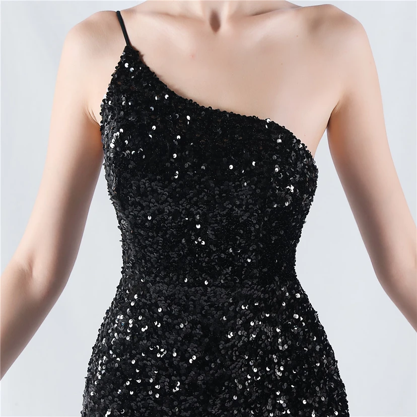 Sexy Abendkleid mit Samtsaum, Farbverlauf, Pailletten, hohem Schlitz und schräger Schulterpartie view 48
