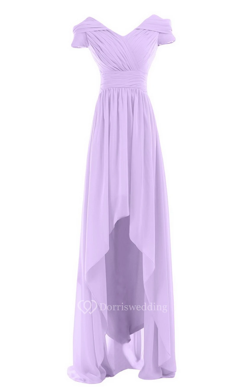Short-sleeved Highlow Empire Ruched Chiffon Dress view 6
