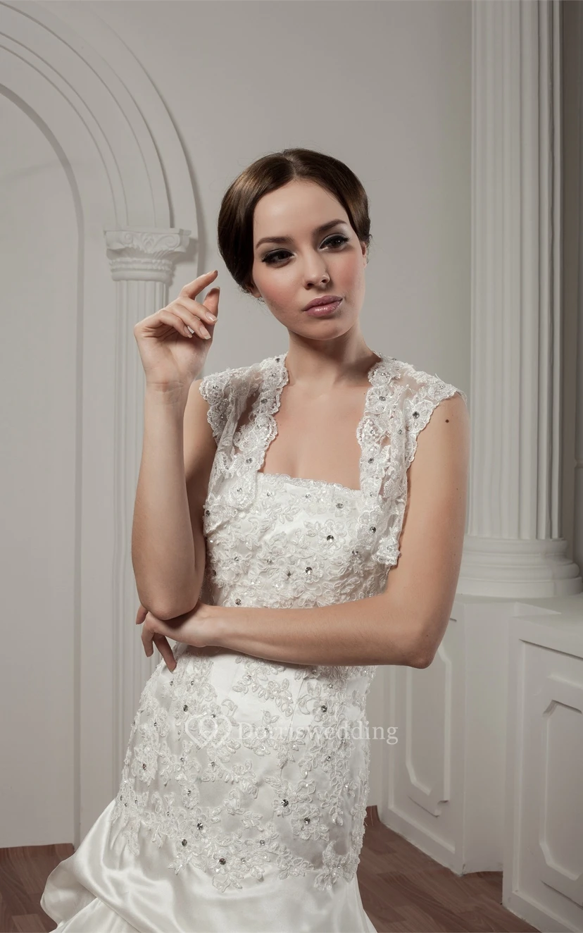 Long-Sleeve Lace Pick-Up Bolero and Dress With Beading view 6