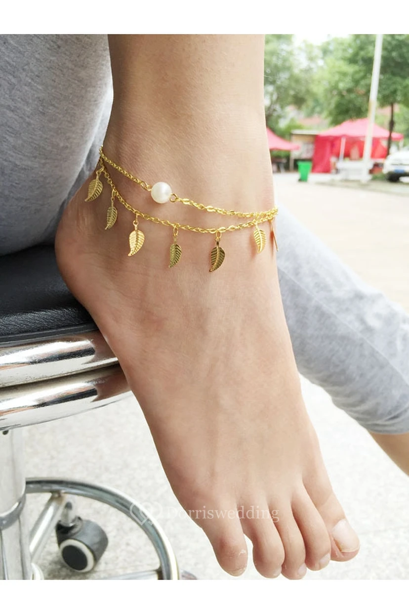 Tobillera de moda veraniega estilo occidental para mujer, nueva, con flecos, diseño de hojas superpuestas y perlas. view 3