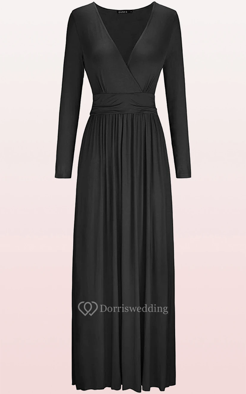 Ethereal Jersey V-neck A Line Guest Formal Dress With Pockets view 2