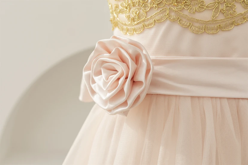 Jewel-neck Two-Tone Applique A-line Tulle Empire Flowergirl Dress view 10