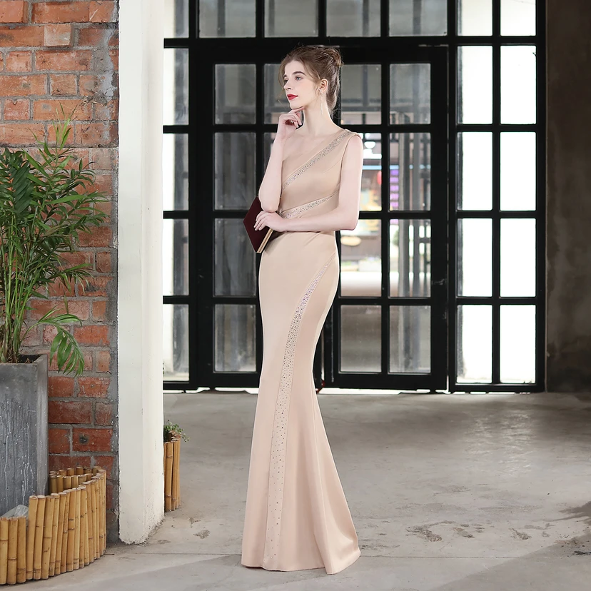 Toast Dress Bride Long One-Shoulder Thank-You Banquet Slim Fishtail Skirt Wedding Car Model Exhibition Dress view 31