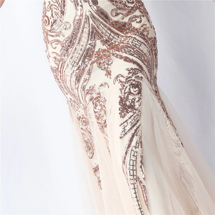Positionierung Blumenschnitt Netz Pailletten Hochzeitsdinner Toast Party Abendkleid view 54