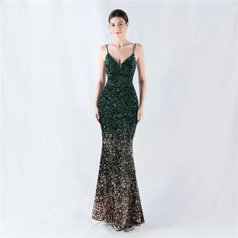 Samtiger, farbverlaufender, perlenbesetzter, sexy Strumpfhalter-Abendkleid view 28