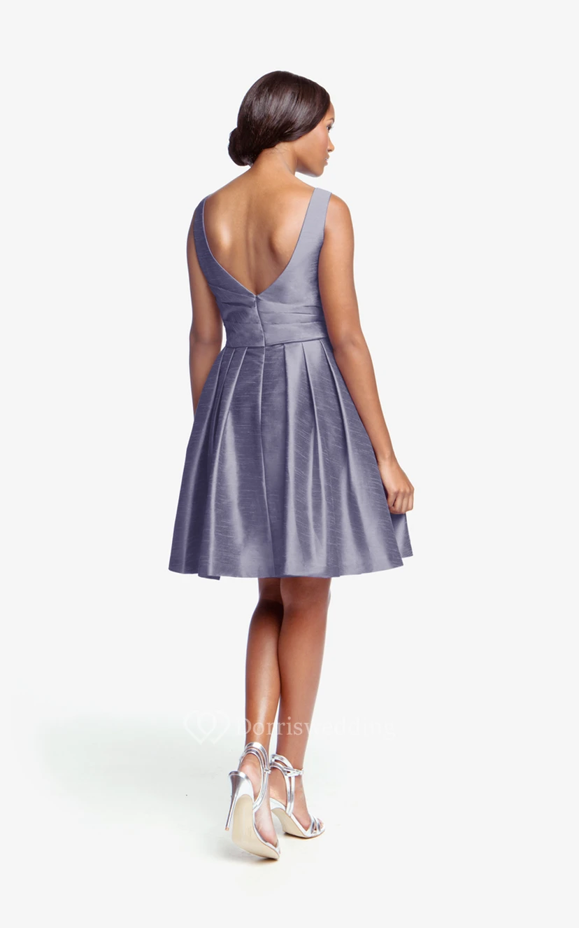 Taffeta Lovely Sleeveless A-Line Dress With V Back view 2