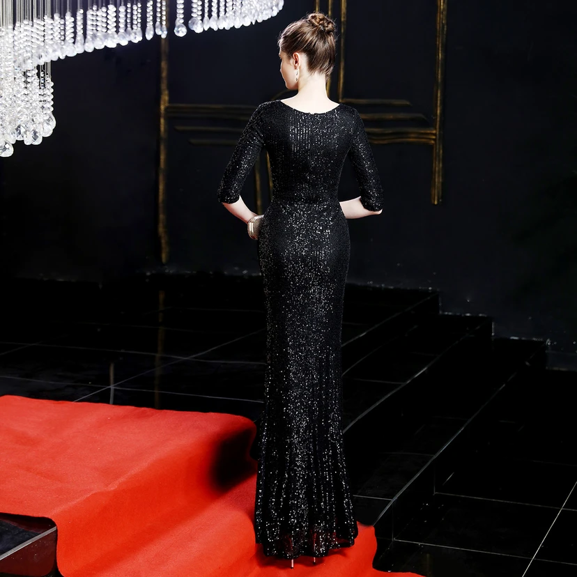 Elegantes, langes Paillettenkleid im Meerjungfrauenstil mit langen Ärmeln – ein echter Hingucker! view 4