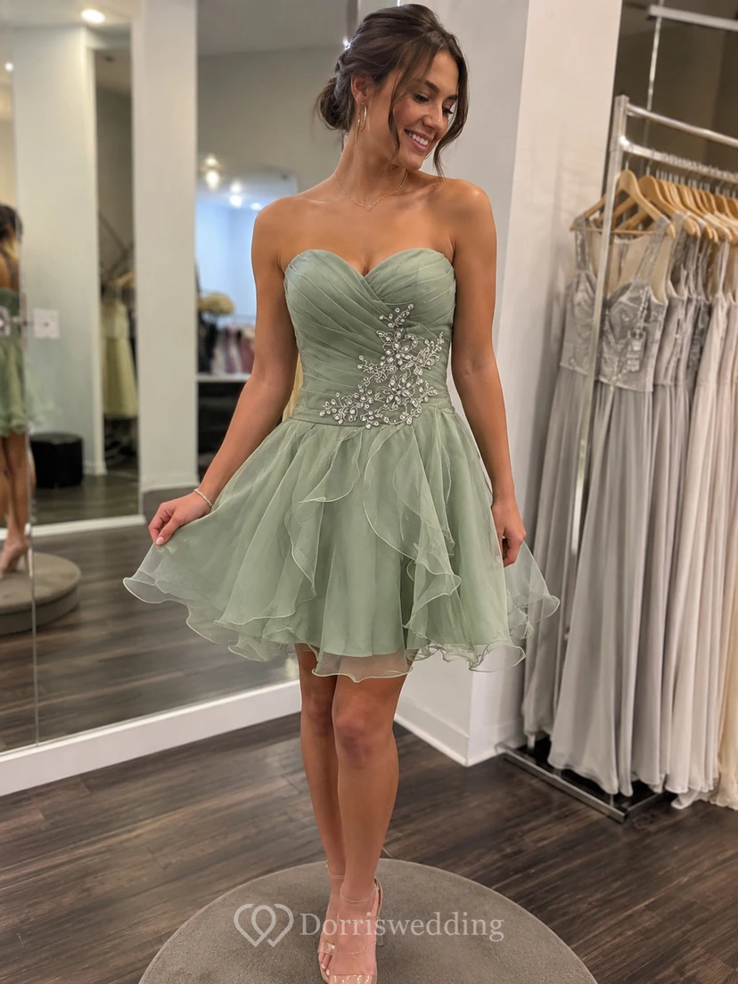 Sweetheart Short Dress With Beadings and Ruffles