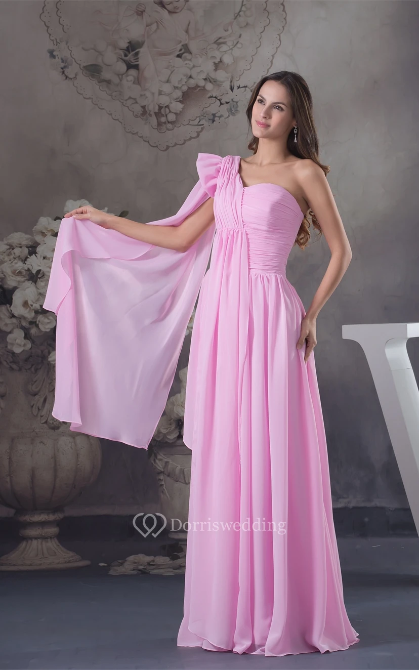 Pastel Chiffon Asymmetrical Pleats and Dress With Ruching view 3