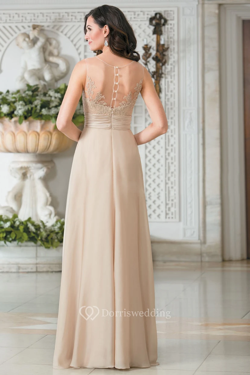 Sleeveless V-Neck A-Line Long Gown With Illusion Back view 2