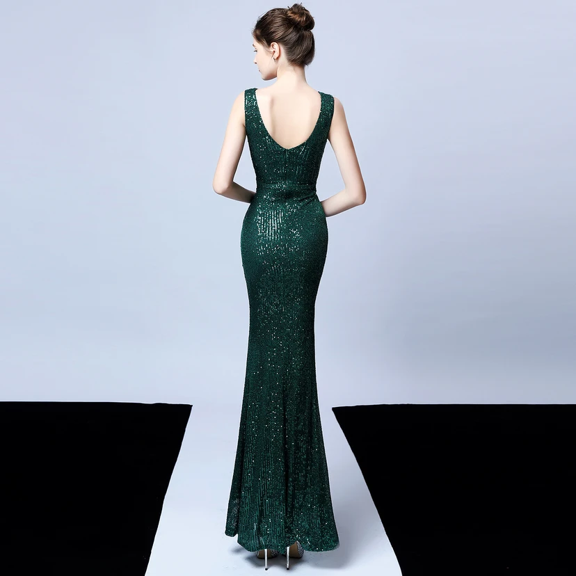Robe de soirée élégante et longue sans manches à sequins Aura Queen, style banquet, coupe sirène. view 34