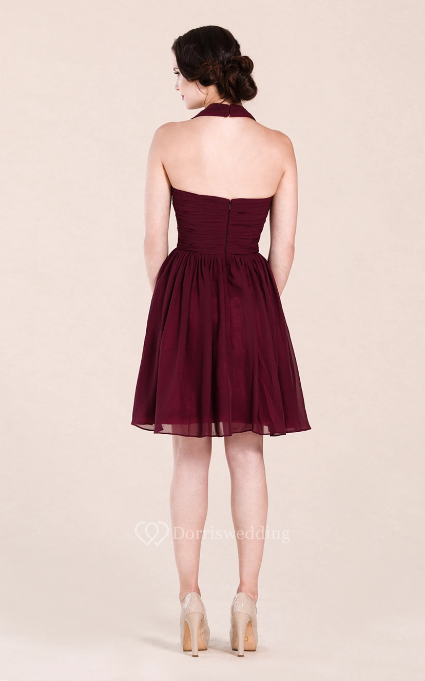 Halter A-line Short Chiffon Dress With Pleats view 2