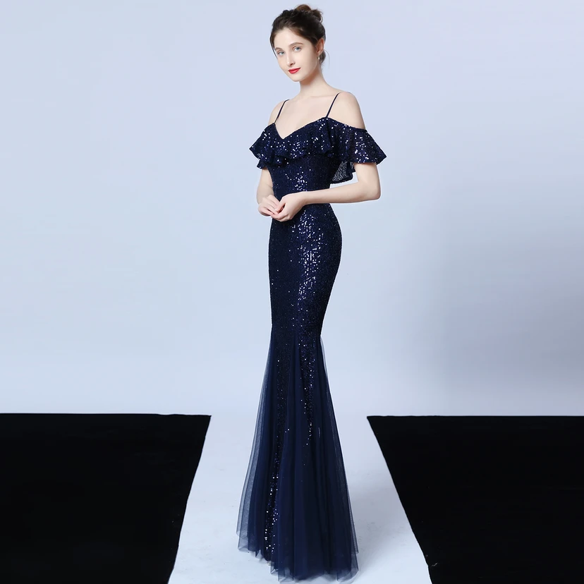 Robe de soirée élégante à franges et sequins en fil de polyester, style sirène, idéale pour un banquet ou une occasion spéciale automne. view 41