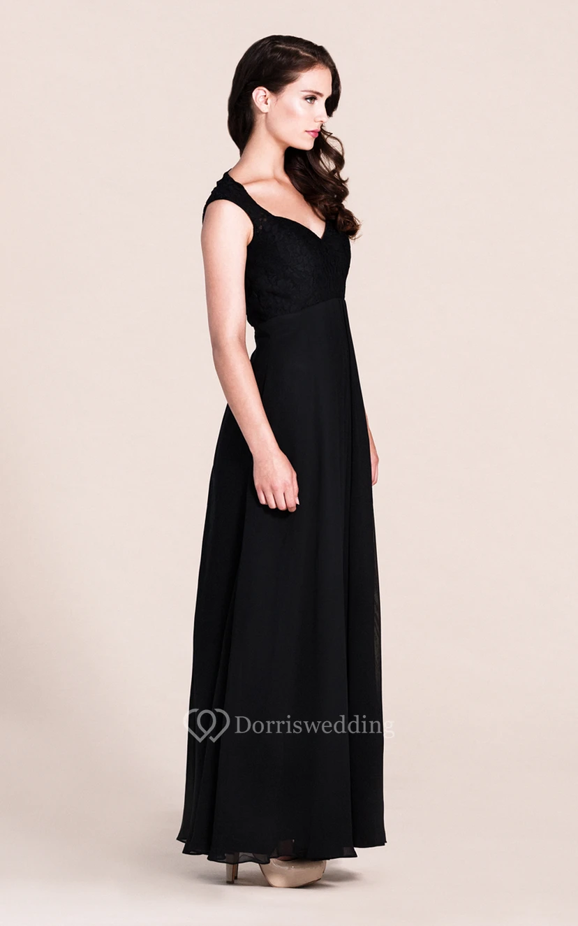 Cap-sleeved A-line Gown With Lace Bodice view 2