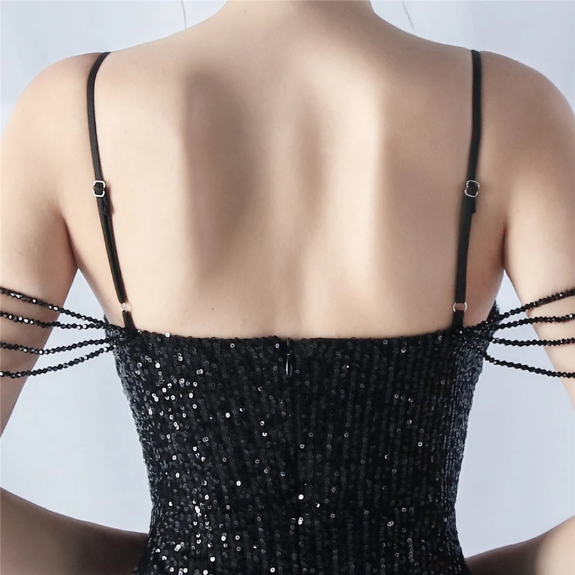 Robe courte à bretelles perlées, jupe courte sexy à nouer sur les hanches view 7