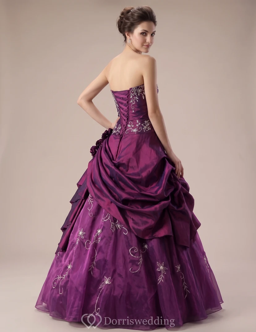 Ball Gown Long Straps Pleats Beading Embroidery Ruffles Lace-Up Back Straps Lace Organza Satin Dress view 2