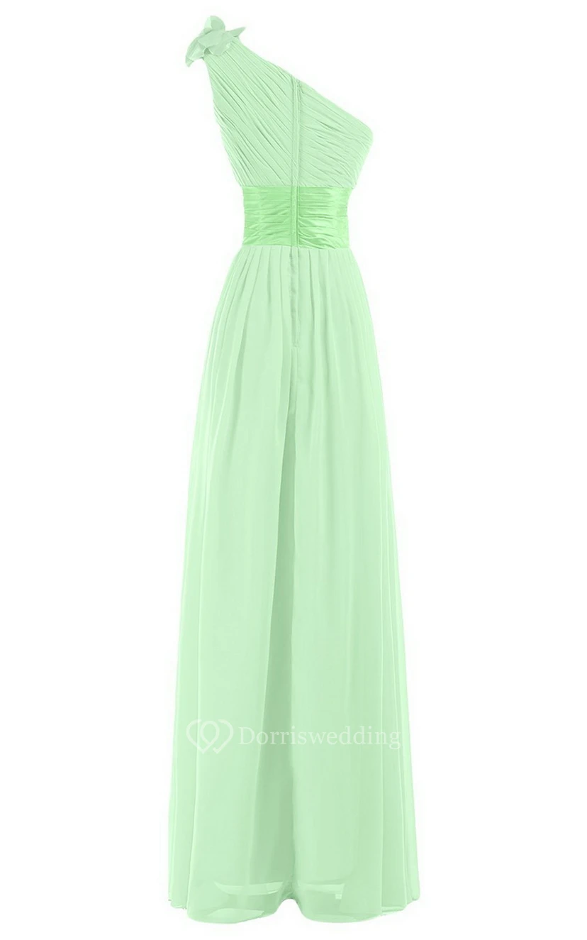Einseitig schulterfreies Empire-Chiffonkleid mit Blume view 10