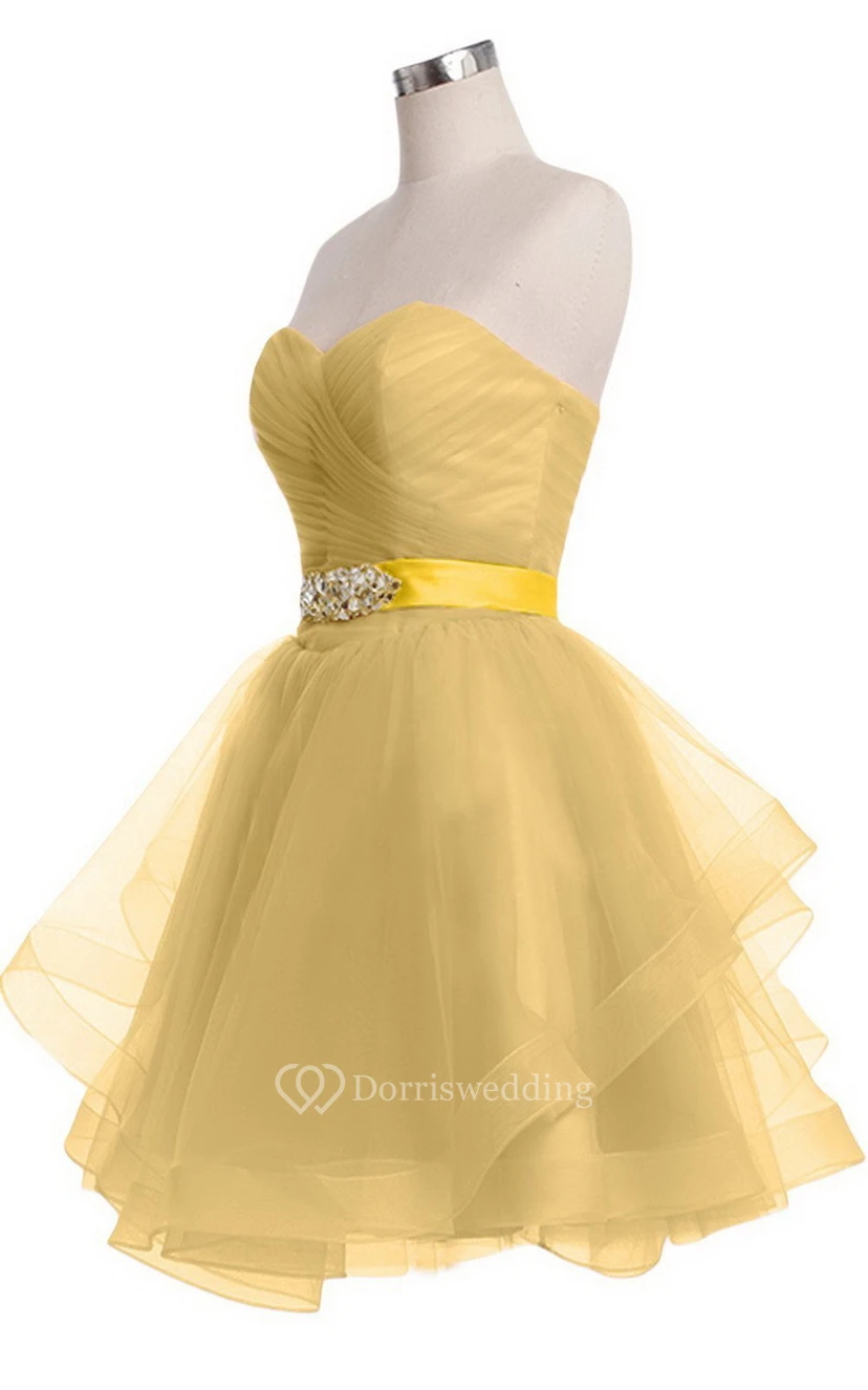 Sweetheart A-line Mini Dress With Pearled Waist view 2
