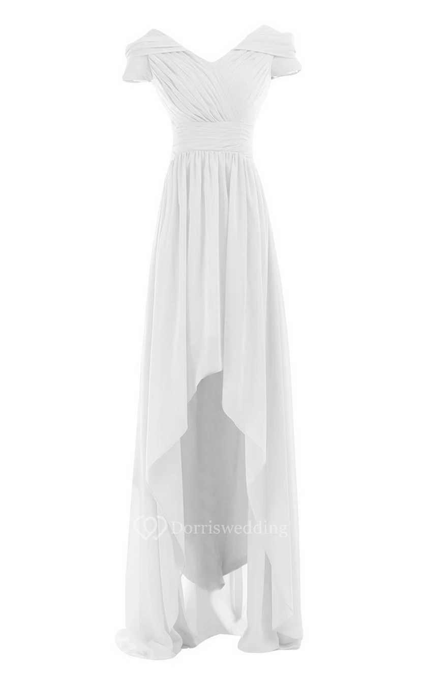 Short-sleeved Highlow Empire Ruched Chiffon Dress view 2