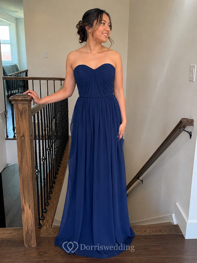 Sweetheart Pleated Chiffon A-line Gown With Zipper Back view 9