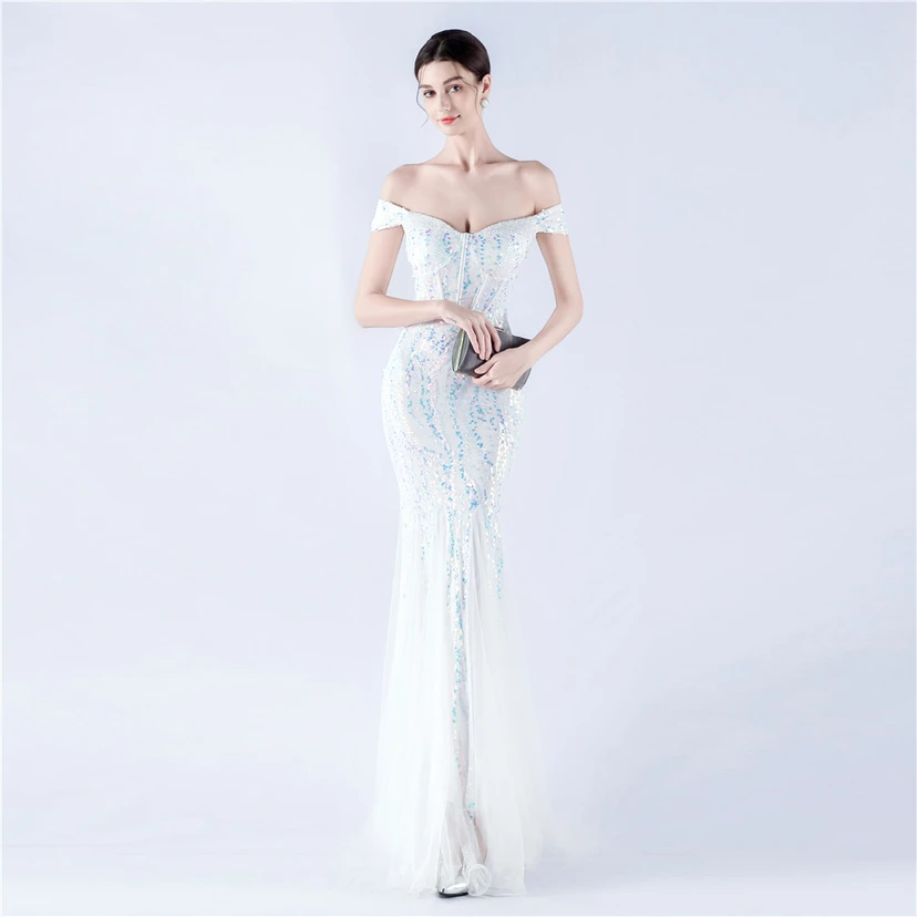 Craft Beading Mesh Sequins Evening Dress Annual Meeting Performance Host view 41