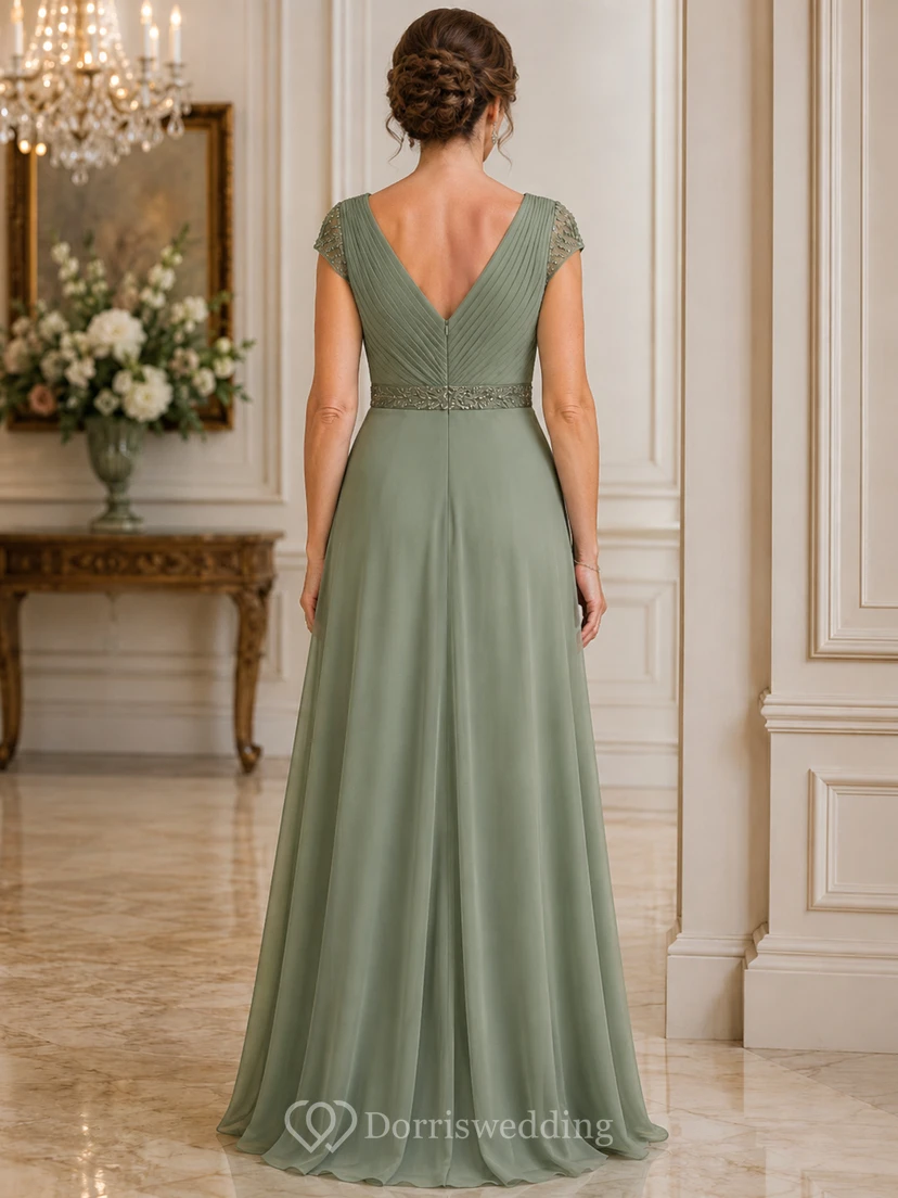 Sage V Neck Chiffon Mother Gown Sage V-neck A-Line Floor-length view 2