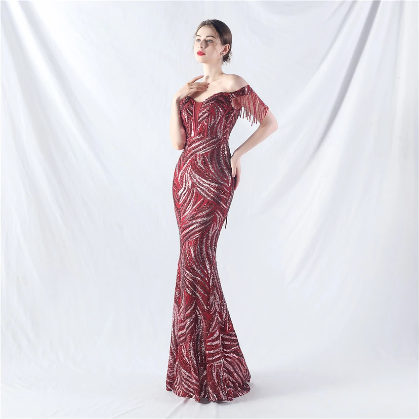 Palace Herringbone Waist Strap Heavy-Crafted Beaded High-End Evening Dress view 3