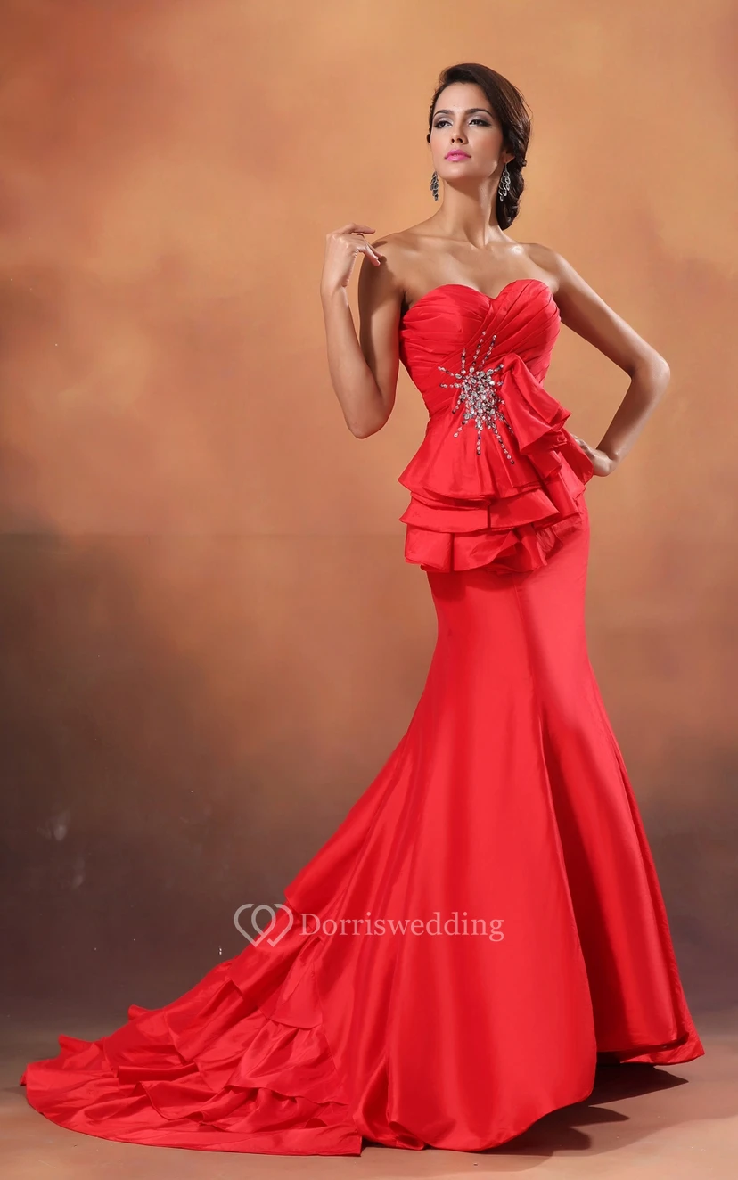 Sexy Sweetheart Taffeta Mermaid Gown With Sequins and Back Keyholes view 3