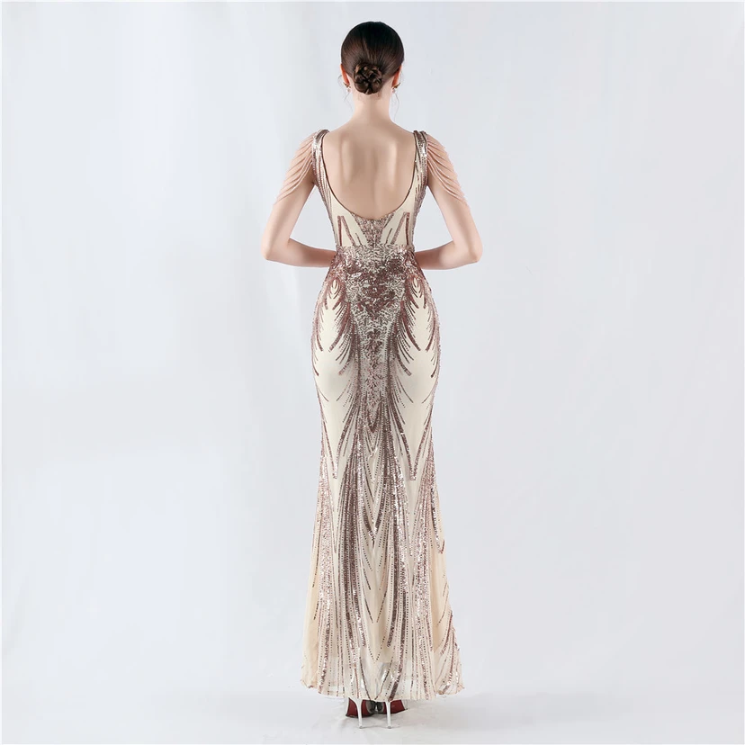 Paillettenbesetzte Blumen mit Cape-Stickerei, hochwertiges Abendkleid, ideal für die Ausrichtung der Jahrestagung view 26