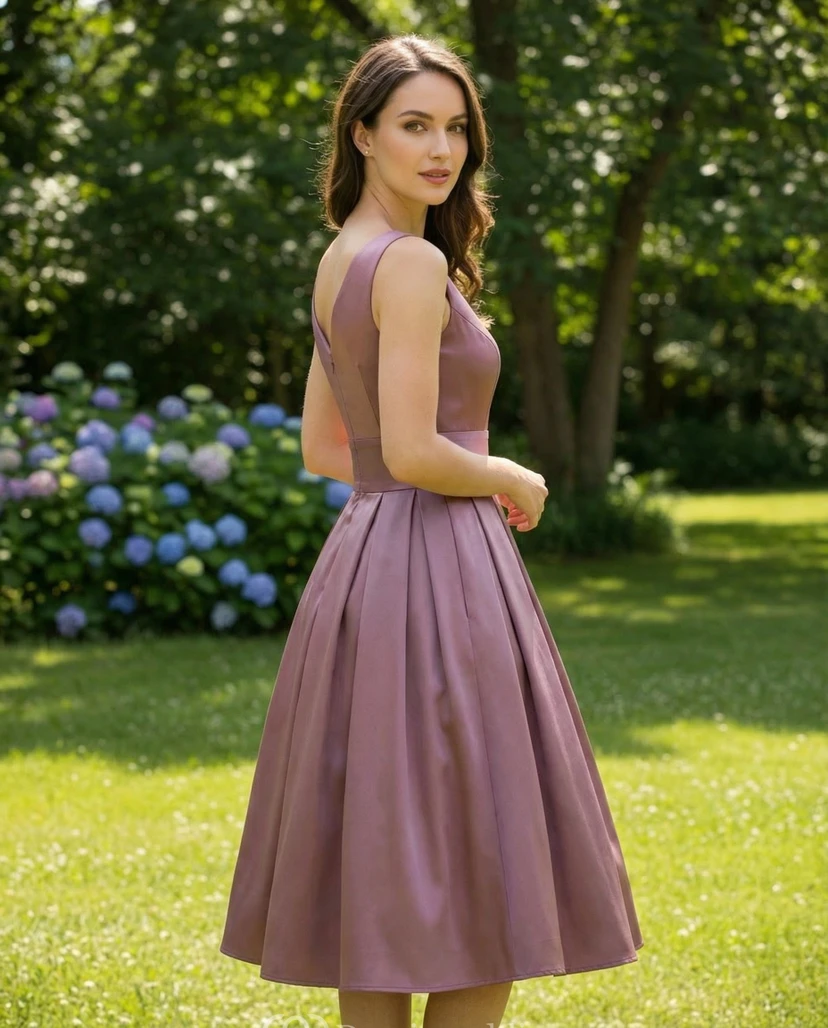 Simple Pleated Knee-Length Frock view 3