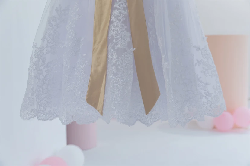 Scoop-neck Lavender Applique Tulle Flowergirl Dress with Bow view 8