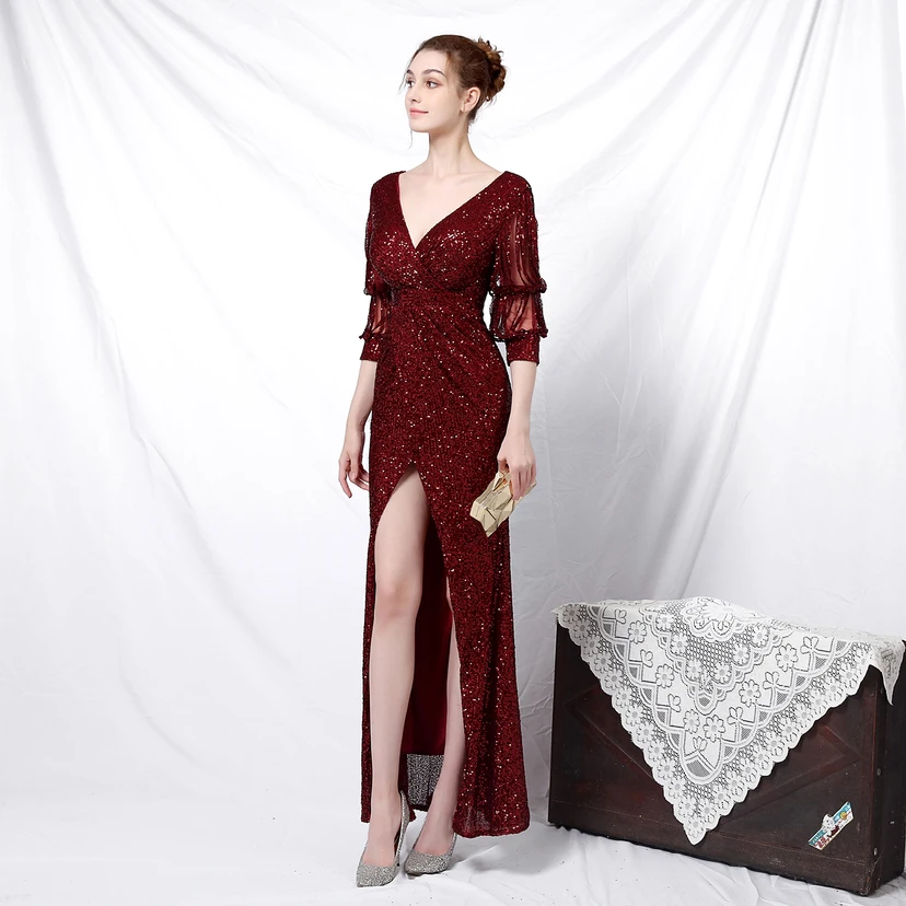 Elegantes, langärmeliges Paillettenkleid im Meerjungfrauenstil mit Meerjungfrauenschnitt – perfekt für festliche Anlässe. view 5